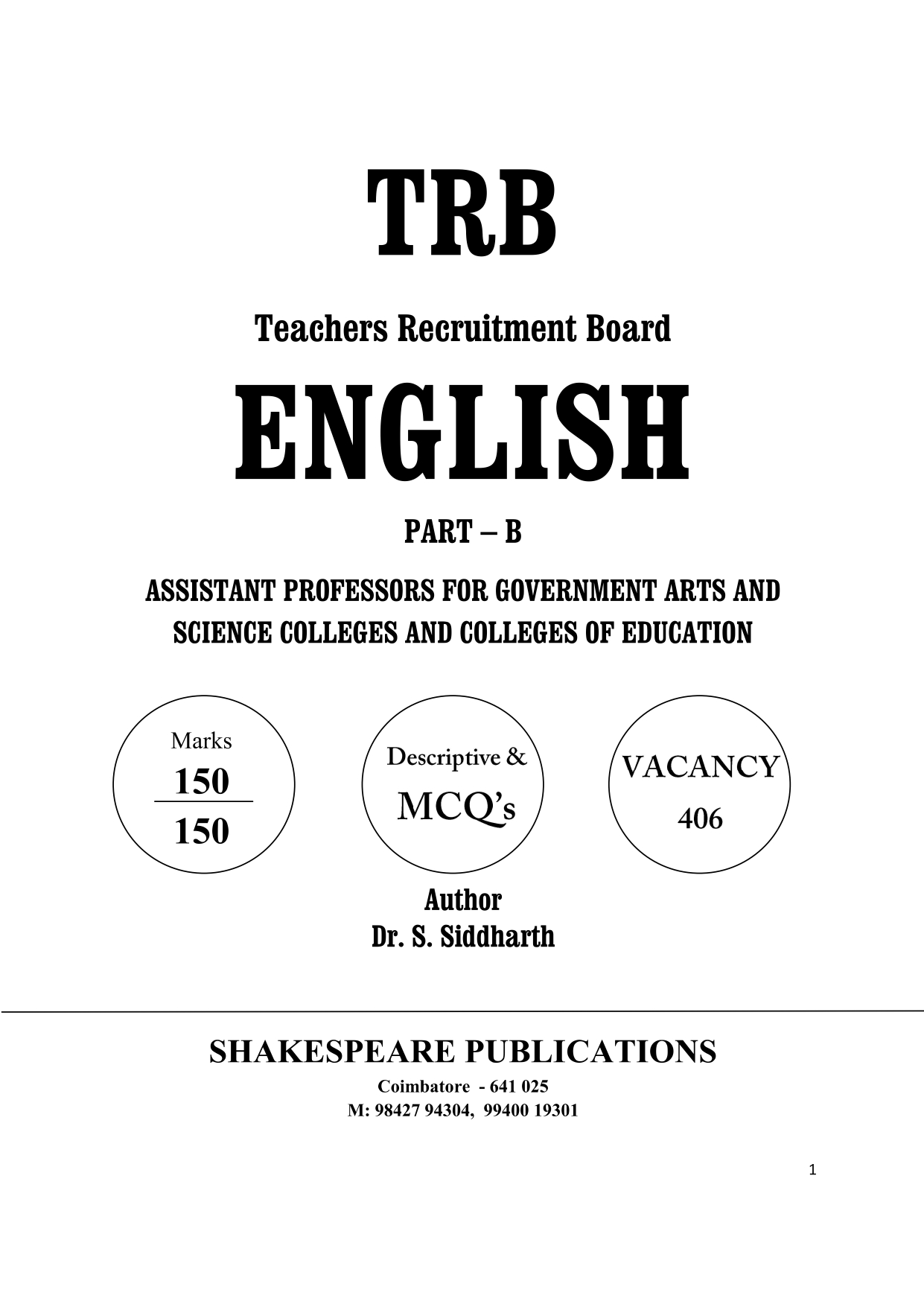 TRB - Assistant Professor - English - Paper 1 - Part B - Descriptive and Objective